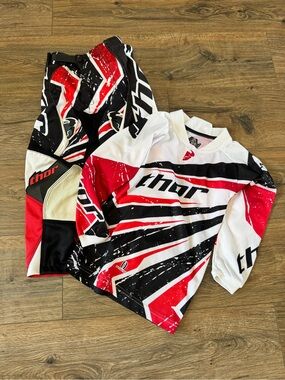 thor Kids Red, Black & White Motocross Jersey and Pants